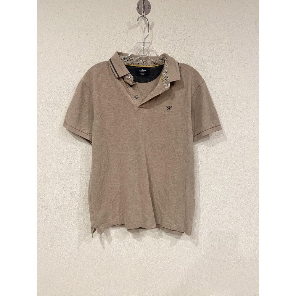 Hackett London Polo Shirt Mens Medium Beige Classic Fit Embroidered Logo Casual